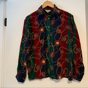 Talbots | Vintage Silk Patterned Button Up Shirt